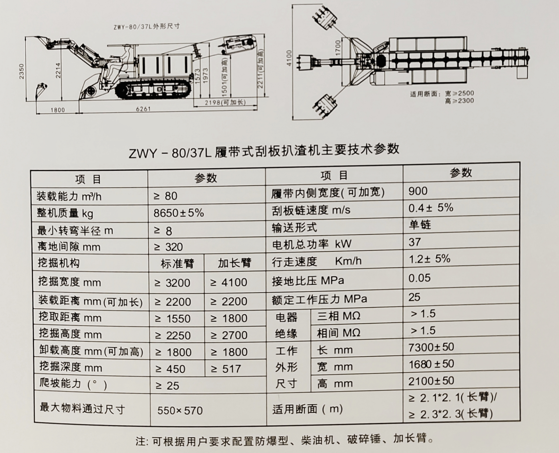 ZWY-80/37L履帶式刮板扒渣機參數配置及圖片展示